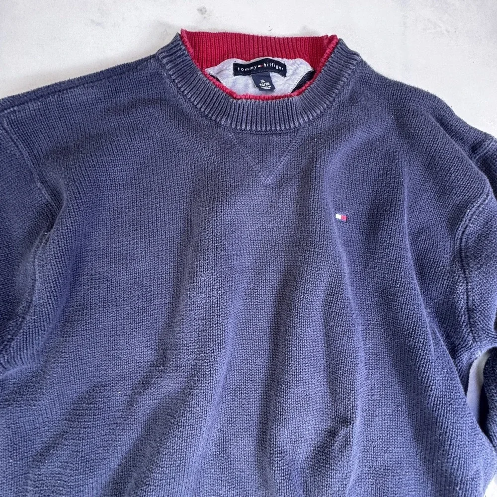 Tommy Hilfiger Sweater Men's XL Navy Chunky Knit Long Sleeve Crew Neck Pullover